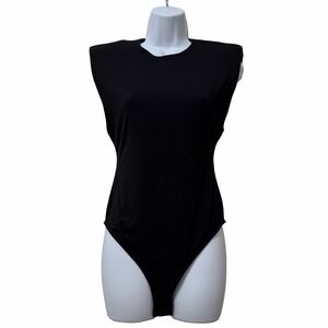 Reformation Womens Citta Padded Shoulder Bodysuit Size S Black Capsule Minimal